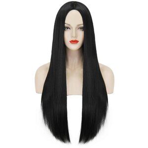Women Long Black Wig for Gothic Halloween Costume  Straight Long Hair